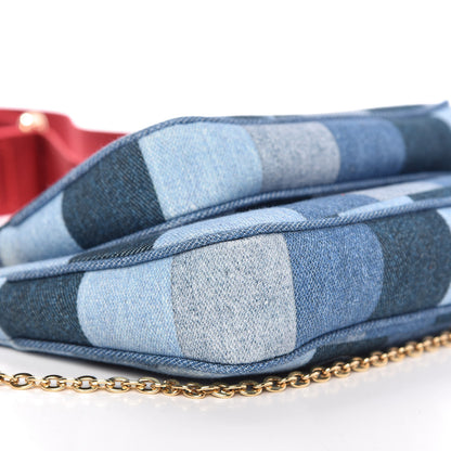 Louis Vuitton Denim Damier Monogram Patchwork Multi Pochette Accessories Blue Rouge 6 of 9