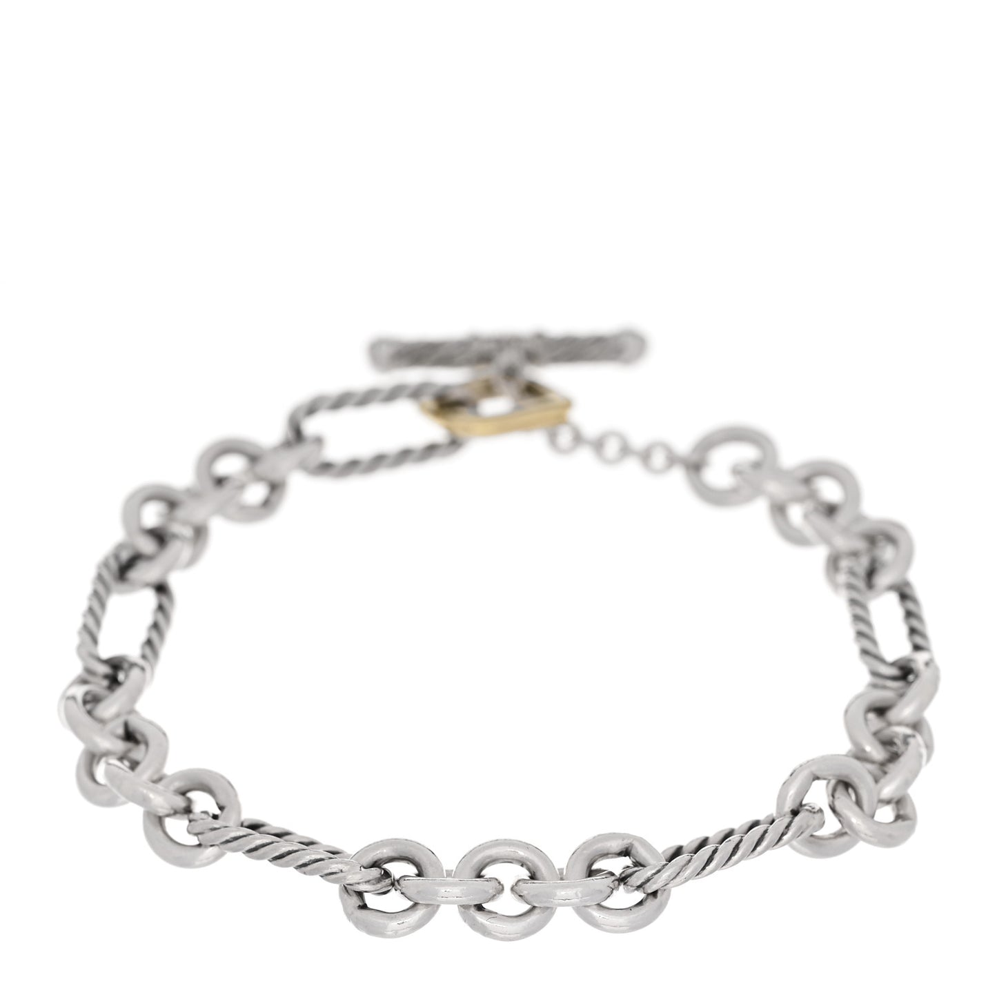 Sterling Silver 18K Yellow Gold Figaro Chain Link Toggle Bracelet