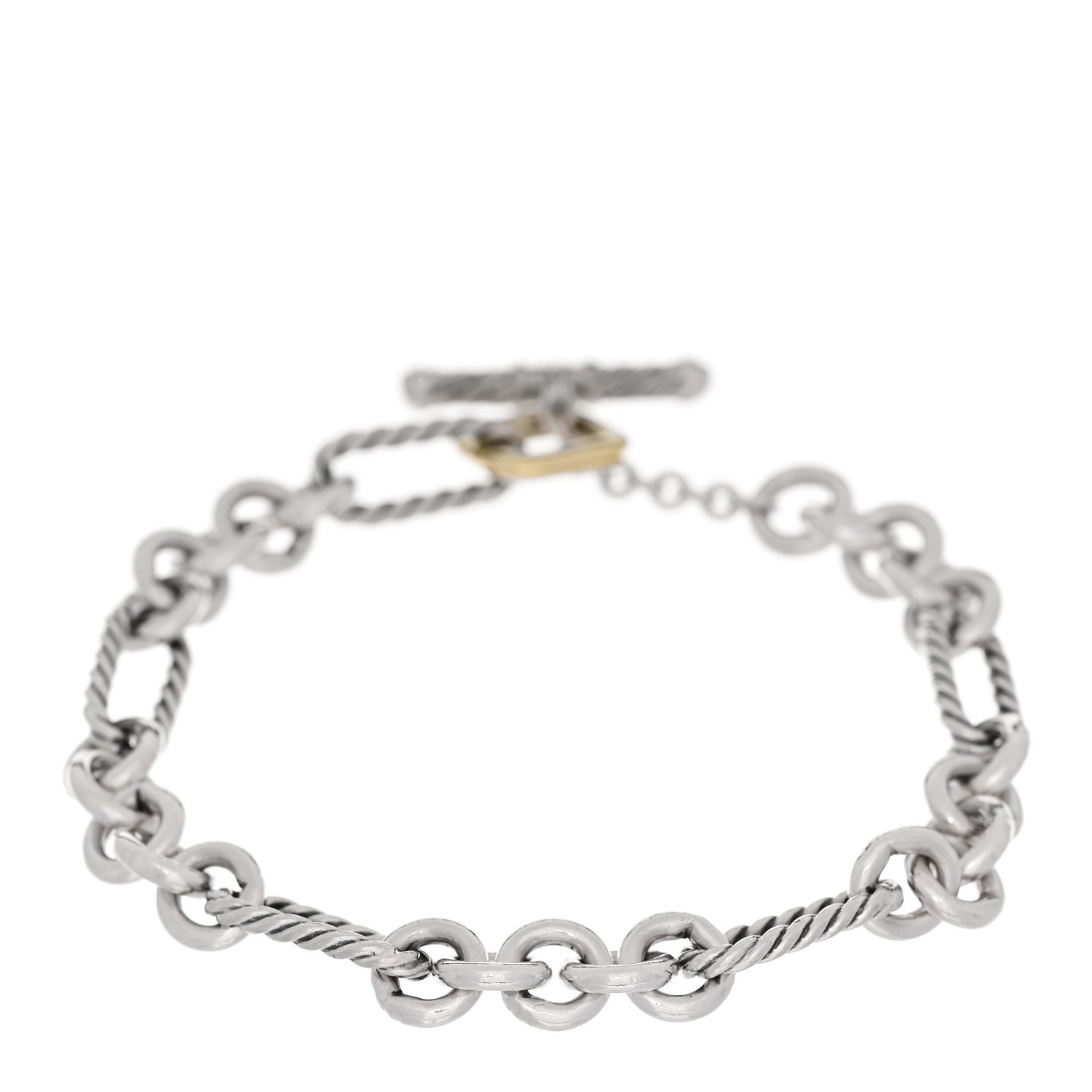 David Yurman Sterling Silver 18K Yellow Gold Figaro Chain Link Toggle Bracelet 1 of 3