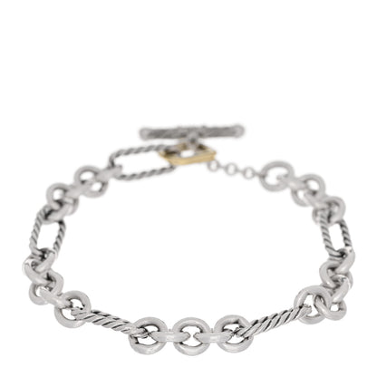 David Yurman Sterling Silver 18K Yellow Gold Figaro Chain Link Toggle Bracelet 1 of 3