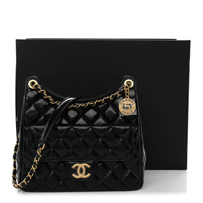Chanel Shiny Crumpled Calfskin Quilted Wavy CC Hobo Black 11 of 11