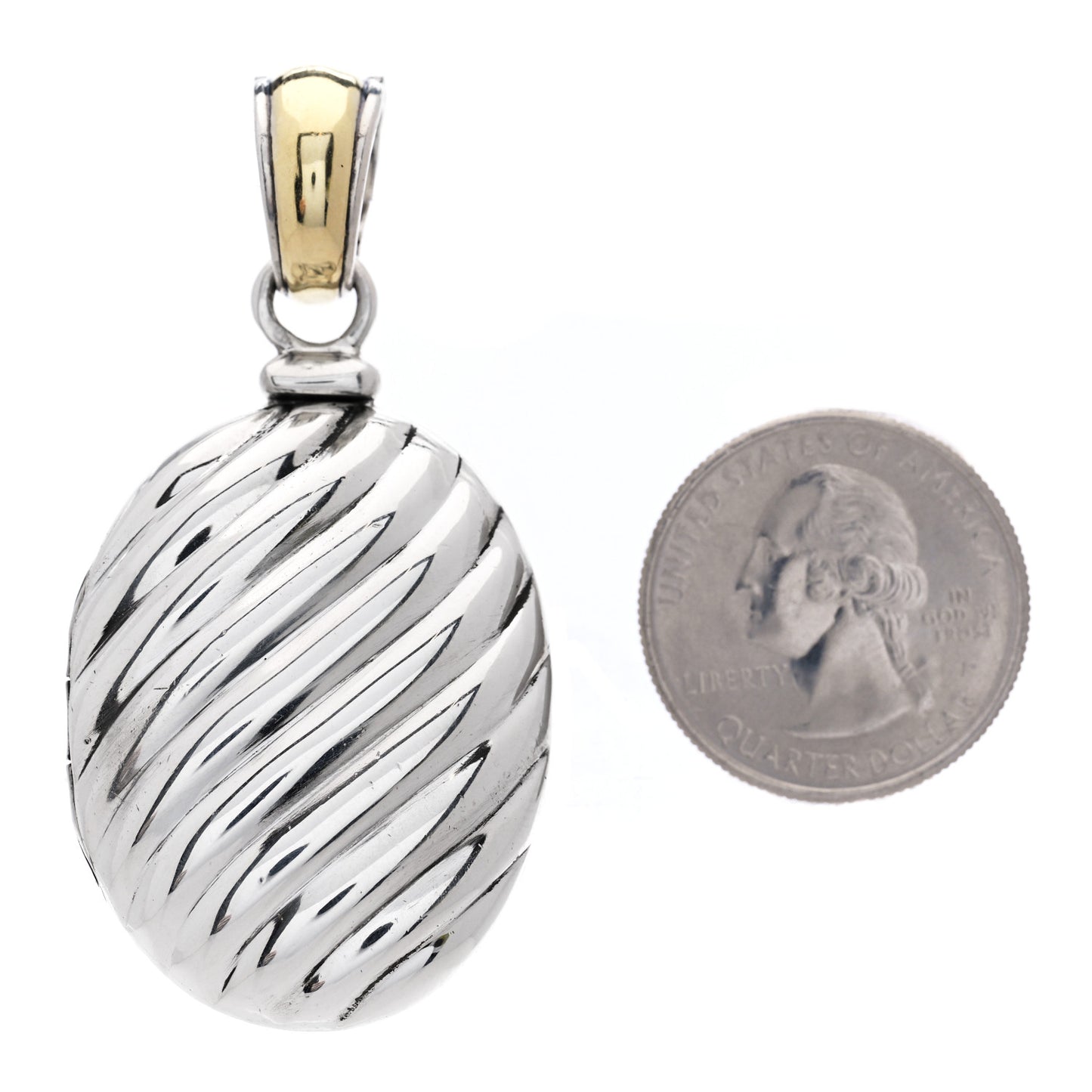 Sterling Silver 18K Yellow Gold Oval Cable Locket Pendant