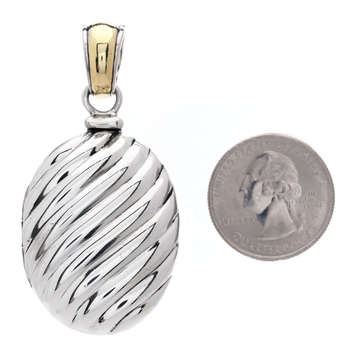 David Yurman Sterling Silver 18K Yellow Gold Oval Cable Locket Pendant 2 of 7