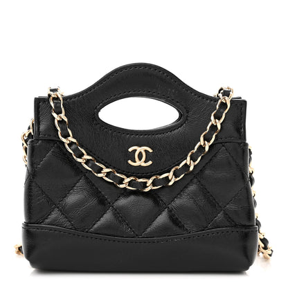 Chanel Shiny Lambskin Quilted Micro 31 Clutch With Chain Black 1 of 11