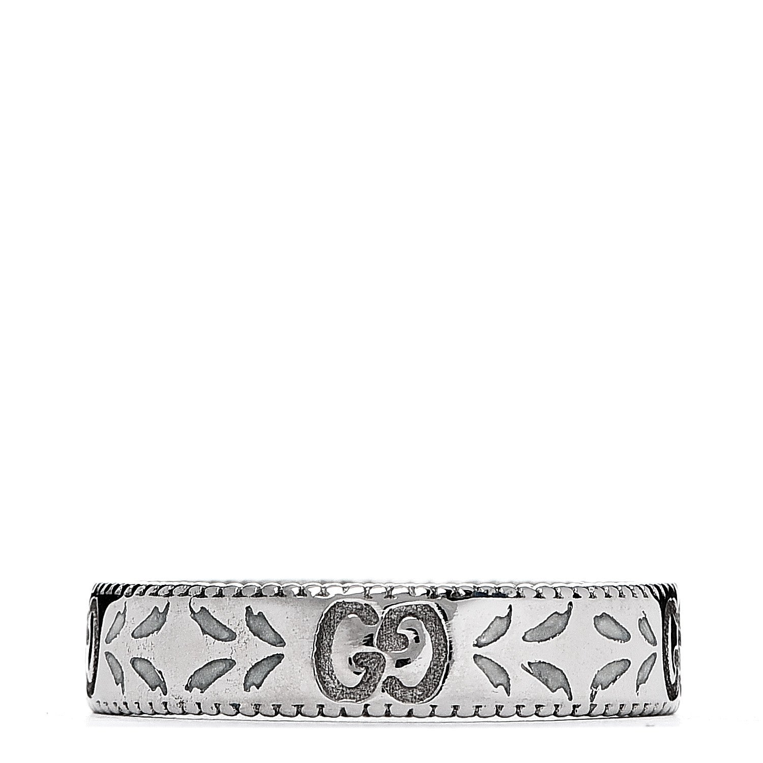 Gucci 18K White Gold Enamel 4mm Icon Blooms Ring 52 6 1 of 4
