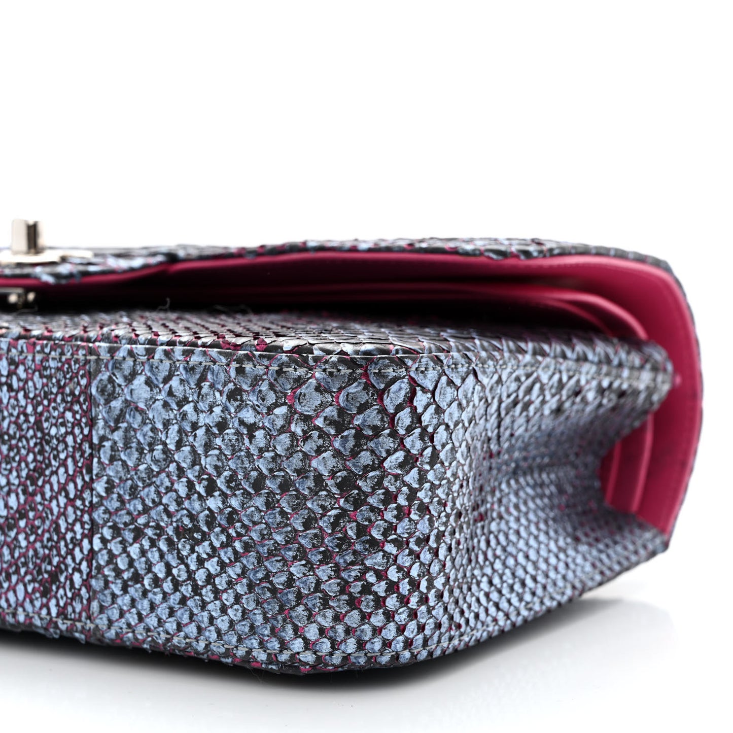 Metallic Snakeskin Medium Double Flap Light Blue Pink