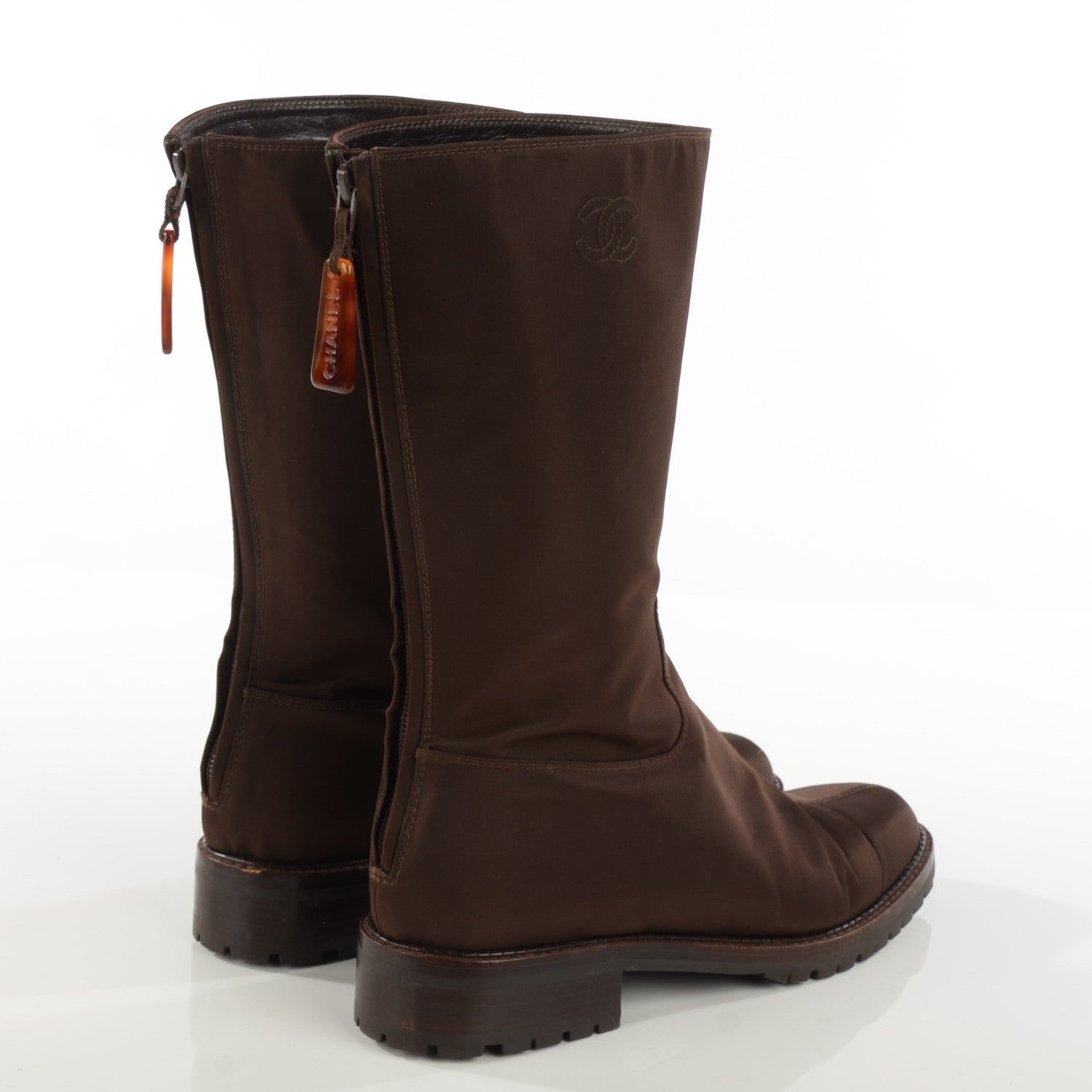 Chanel Nylon Zip Boots 39.5 Brown 4 of 8