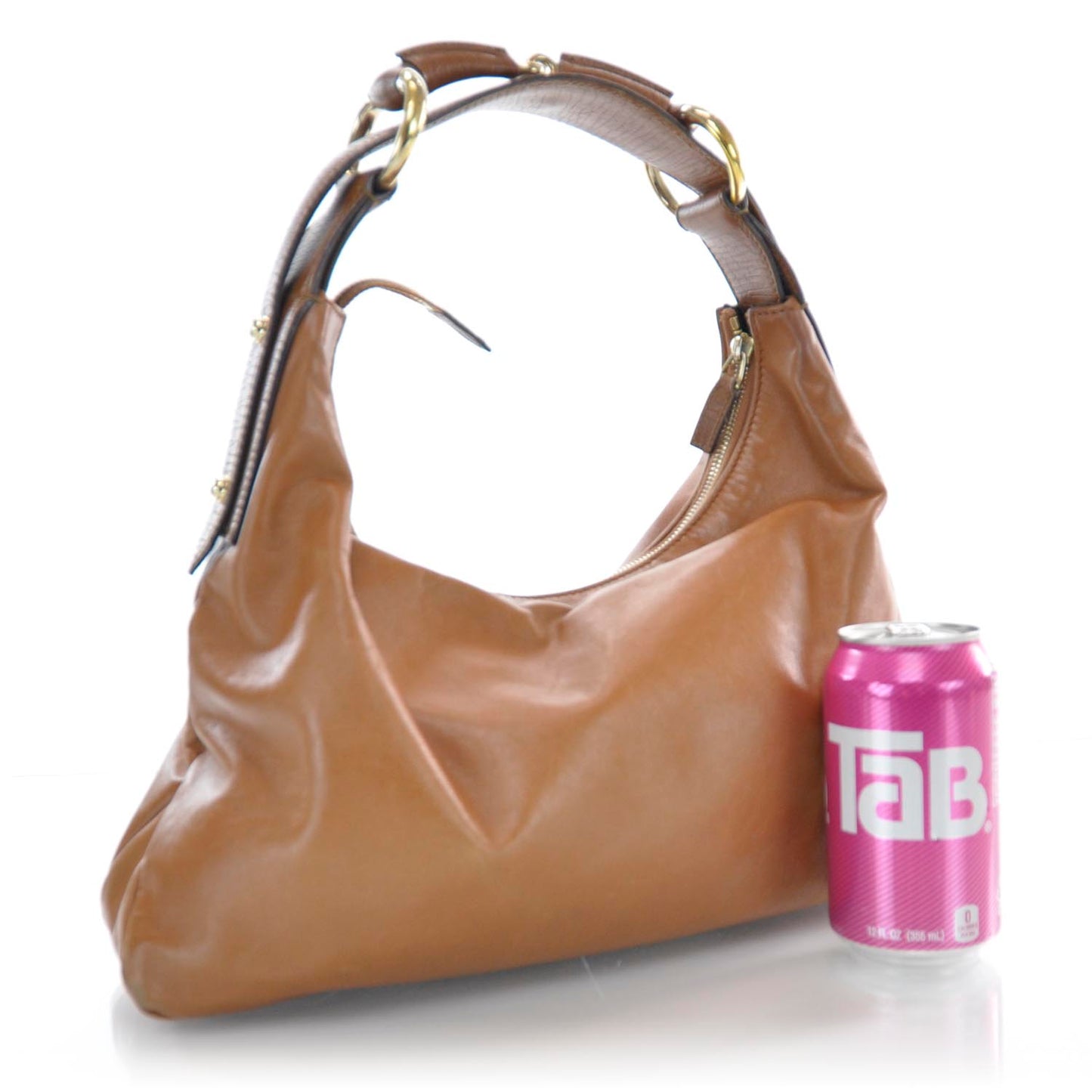 Leather Medium Horsebit Chain Hobo Tan