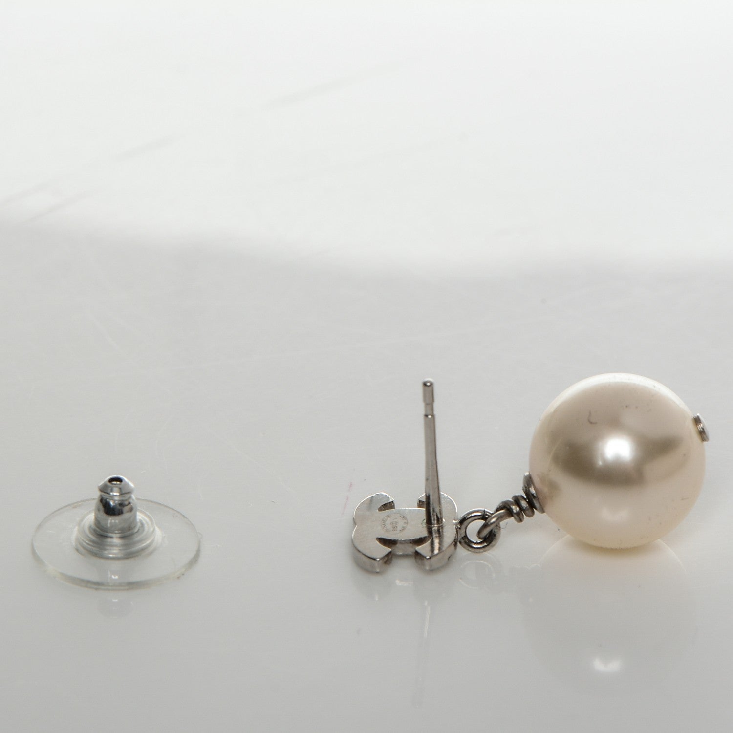 Chanel Crystal Pearl CC Drop Earrings Silver 3 of 5