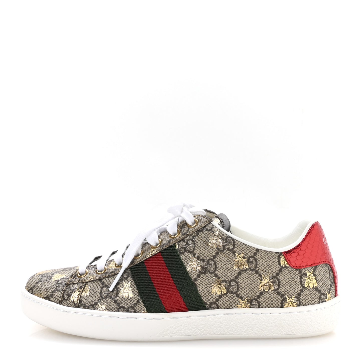 GG Supreme Monogram Bees Ayers Web Womens Ace Sneakers 37 Beige Oro Green Red
