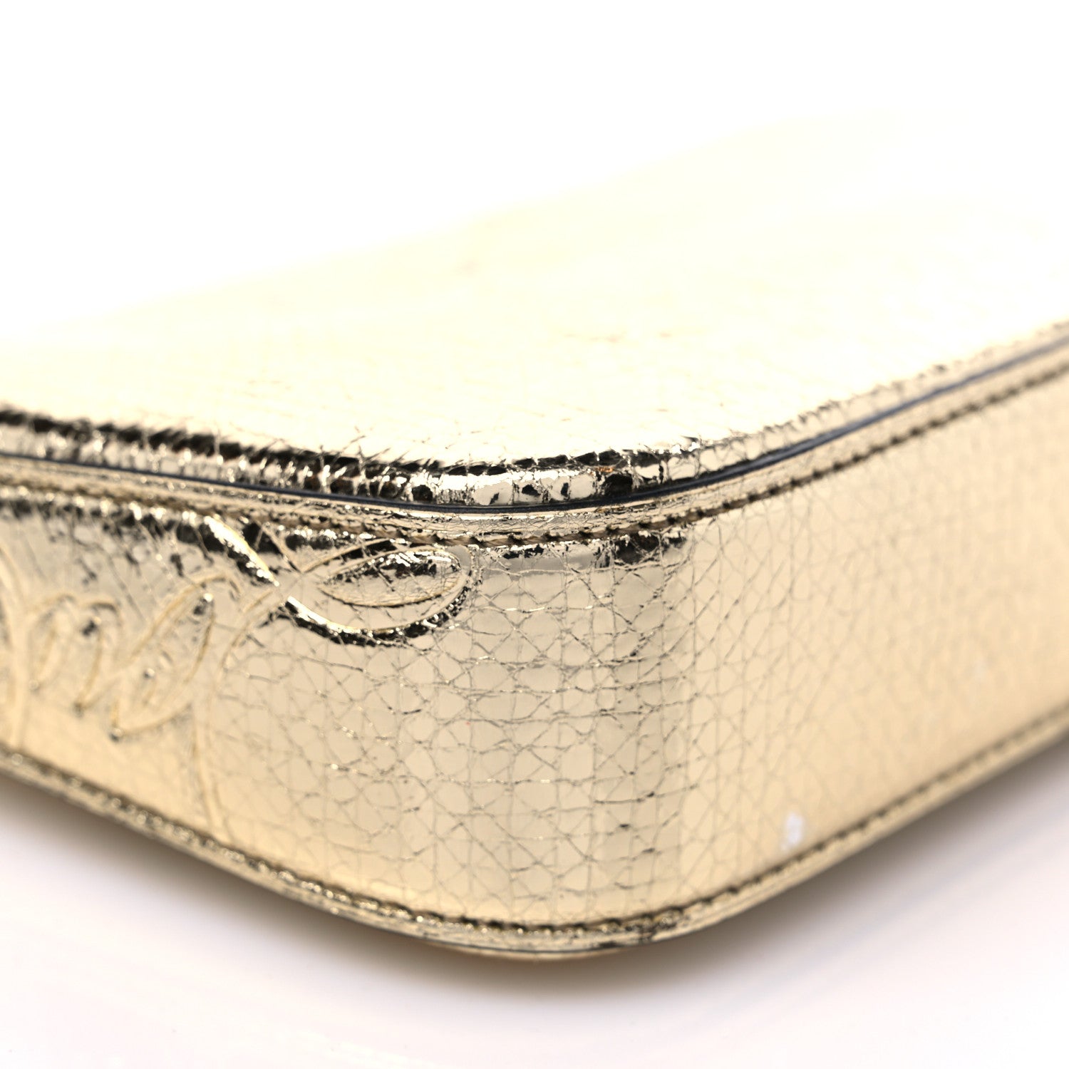 Christian Louboutin Iridescent Textured Calfskin Loubila Chain Clutch Gold 7 of 10