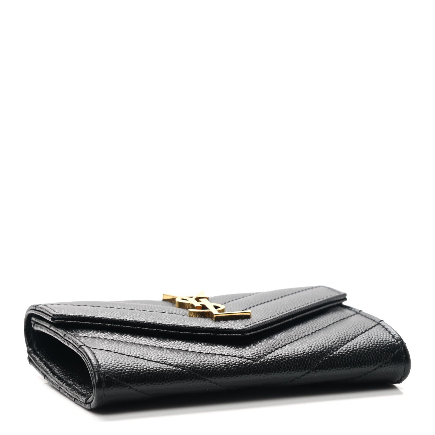 Saint Laurent Grain De Poudre Matelasse Chevron Small Monogram Envelope Wallet Black 4 of 7