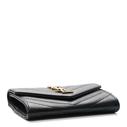 Saint Laurent Grain De Poudre Matelasse Chevron Small Monogram Envelope Wallet Black 4 of 7