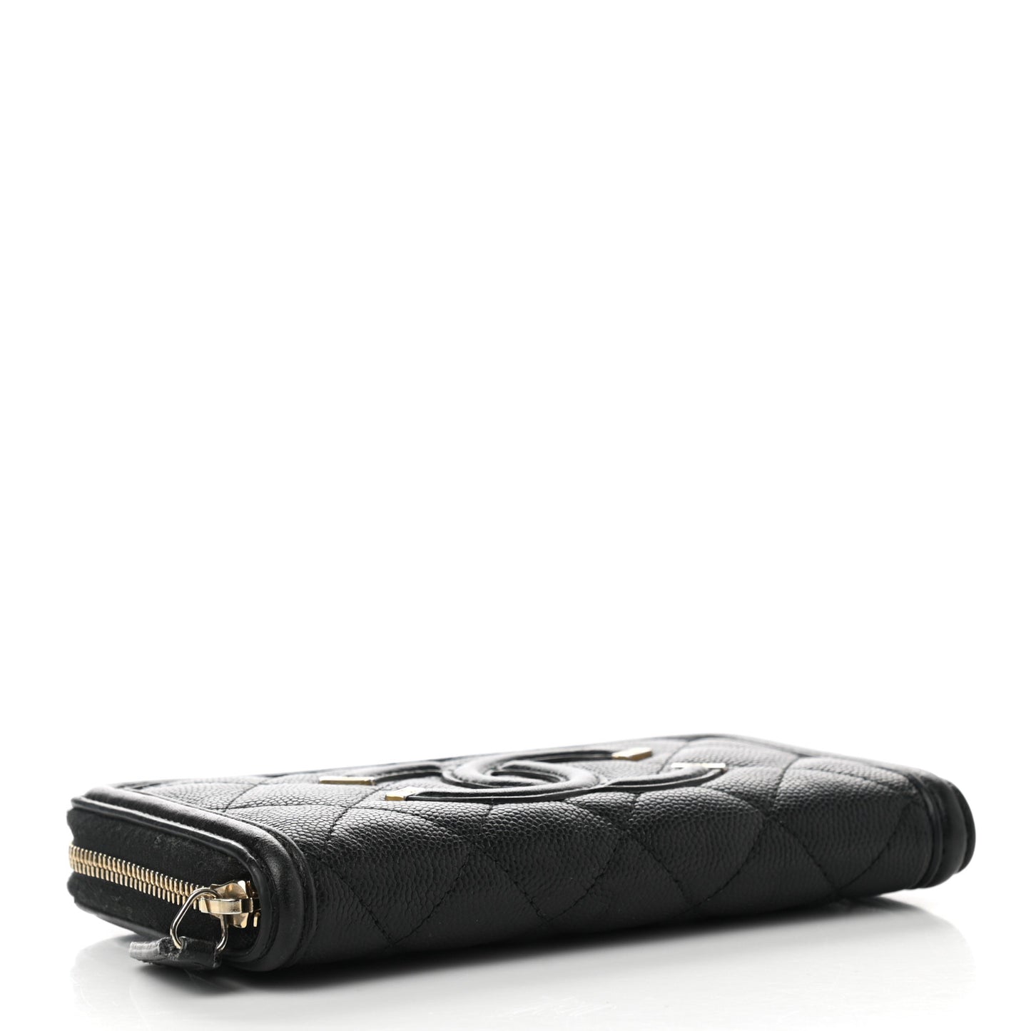 Caviar Quilted Medium Filigree Zip Around Wallet Black