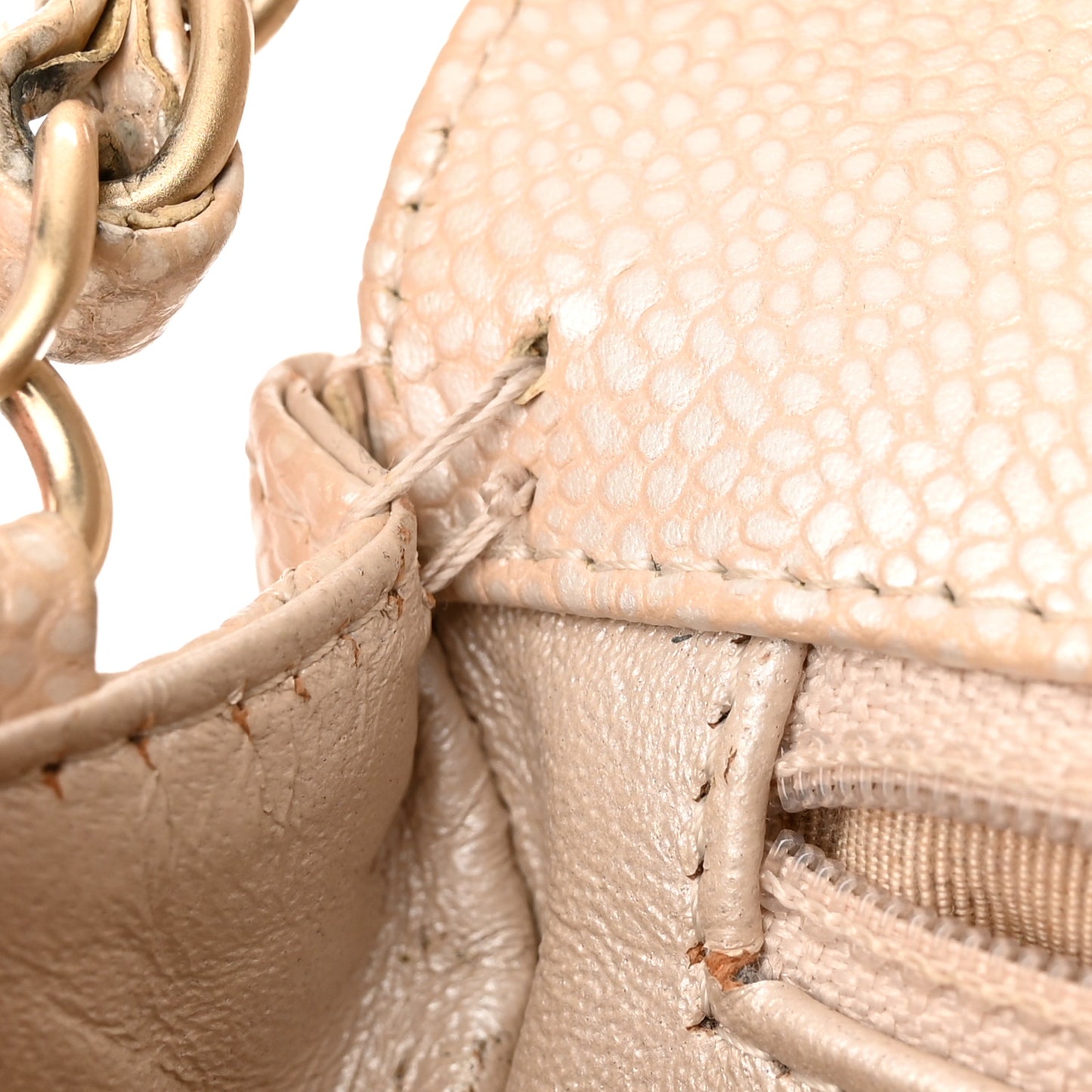 Pearly Caviar Quilted Mini Rectangular Flap Beige