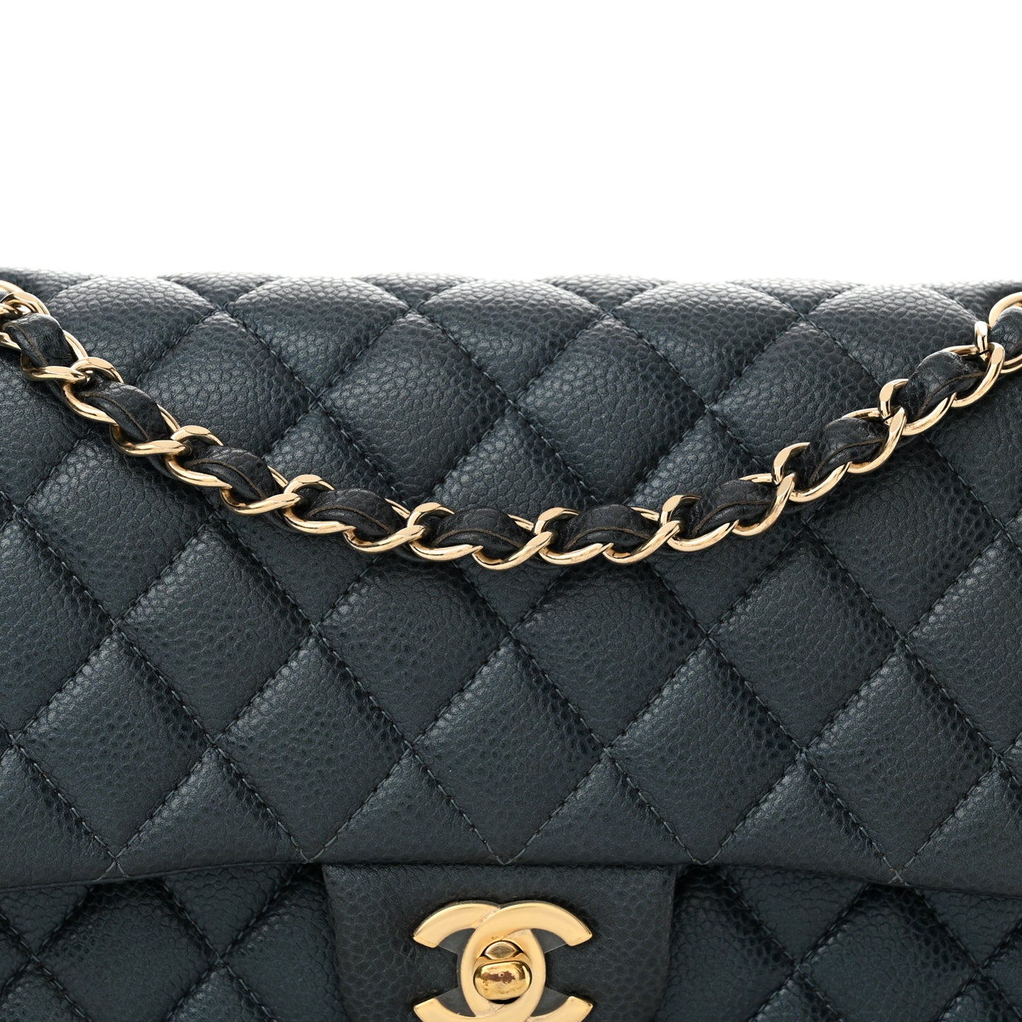 Iridescent Caviar Quilted Medium Double Flap Dark Blue