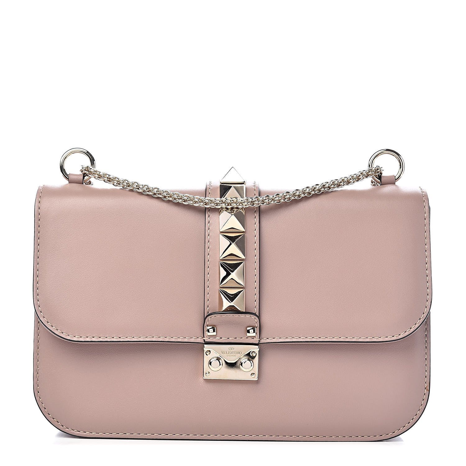 Valentino Garavani Vitello Medium Glam Lock Rockstud Flap Poudre 1 of 10