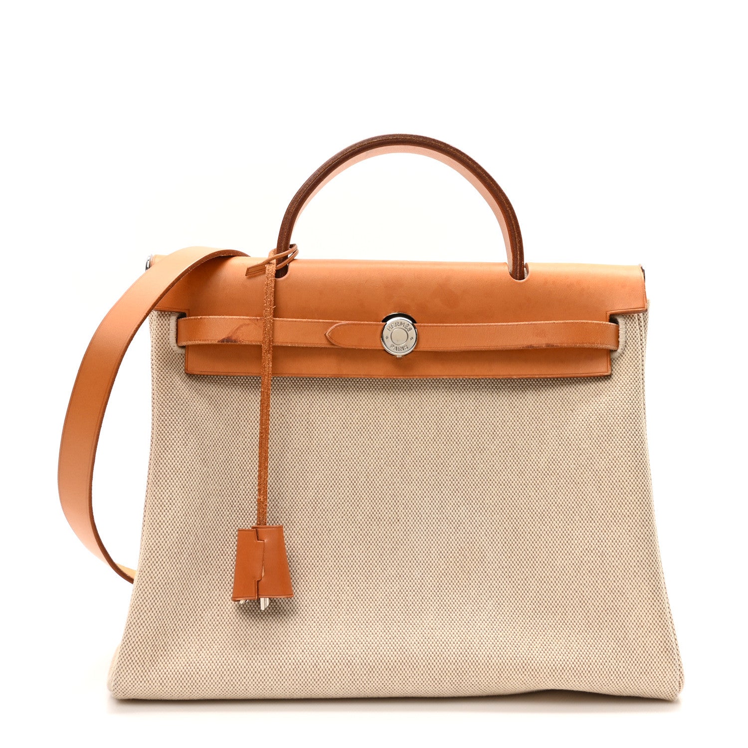 Hermes Toile Vache Calfskin Herbag 30 PM Black Natural 1 of 12