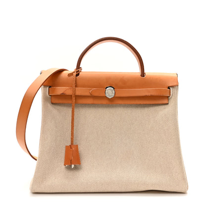 Hermes Toile Vache Calfskin Herbag 30 PM Black Natural 1 of 12