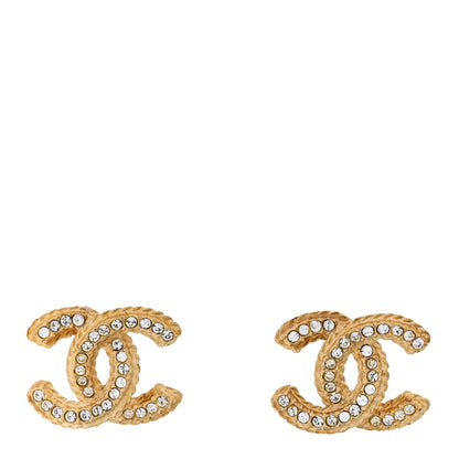 Chanel Crystal 90's Icon CC Stud Earrings Gold 1 of 5