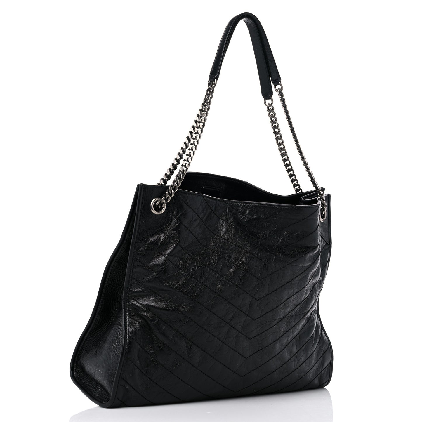 Crinkled Calfskin Matelasse Monogram Niki Shoulder Bag Black