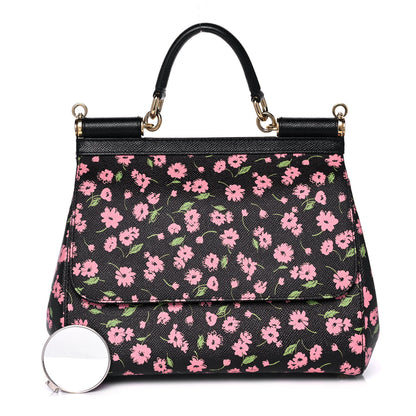 Dolce & Gabbana Dauphine Flower Print Medium Miss Sicily Satchel Black 1 of 20