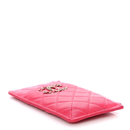Chanel Caviar Quilted French New Wave Flat Wallet Pouch Pink 4 of 11