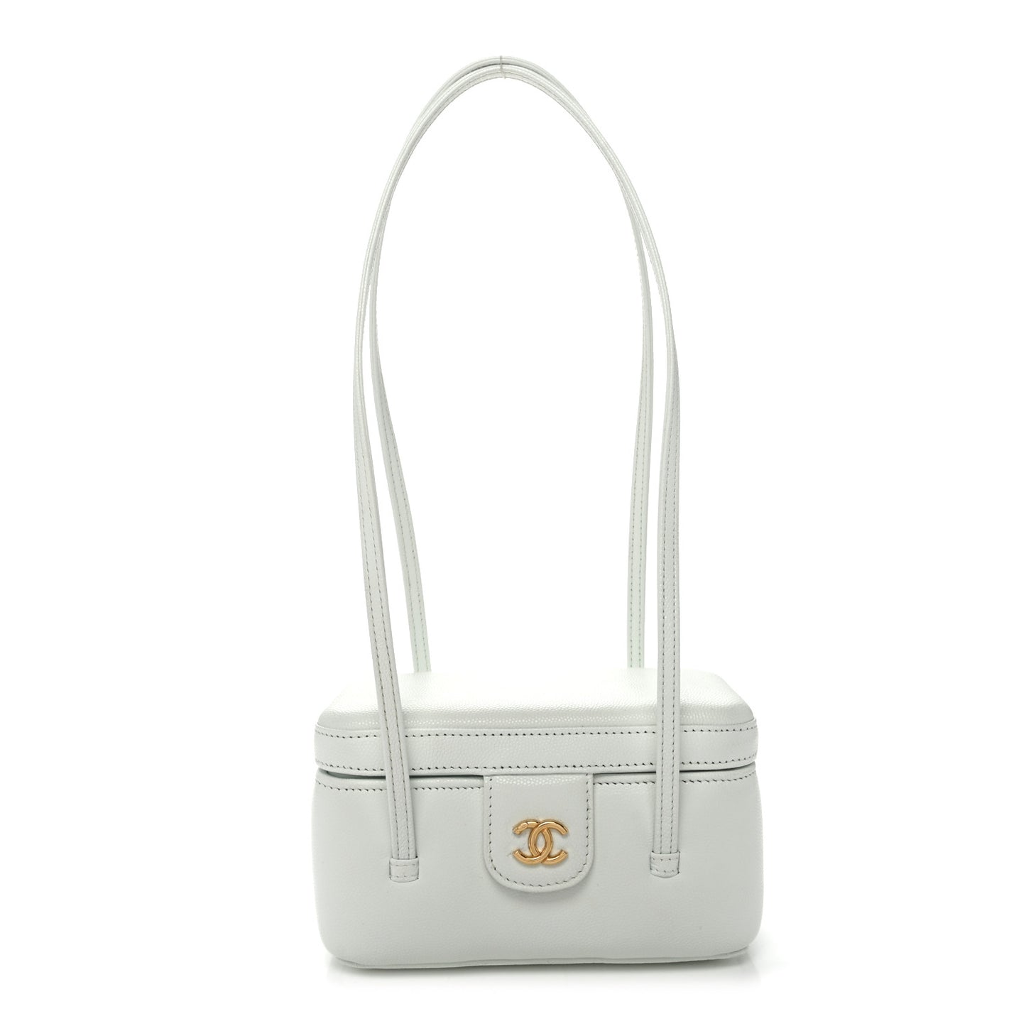 Shiny Caviar Preppy Coco Long Vanity With Strap Light Blue