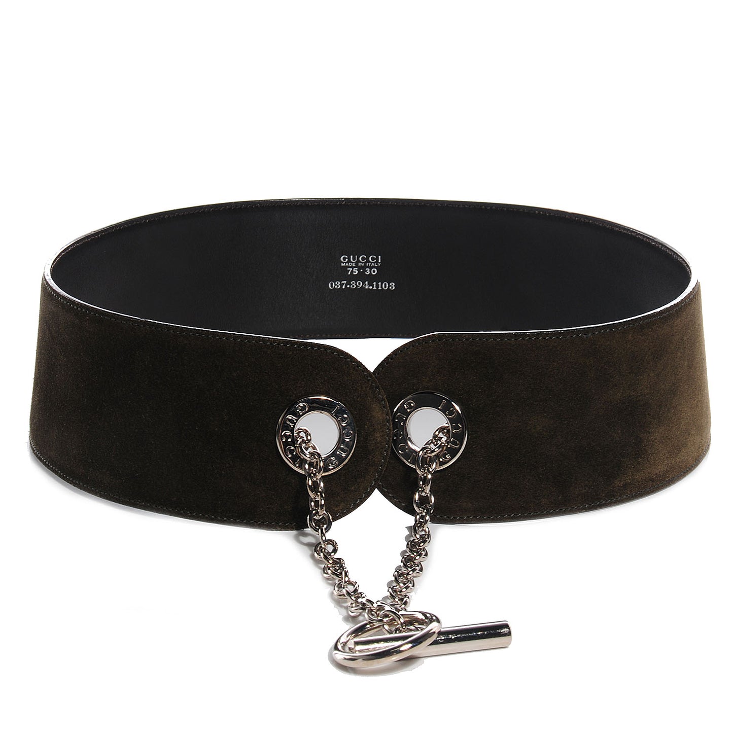 Suede Chain Toggle Clasp Belt Green 75 30