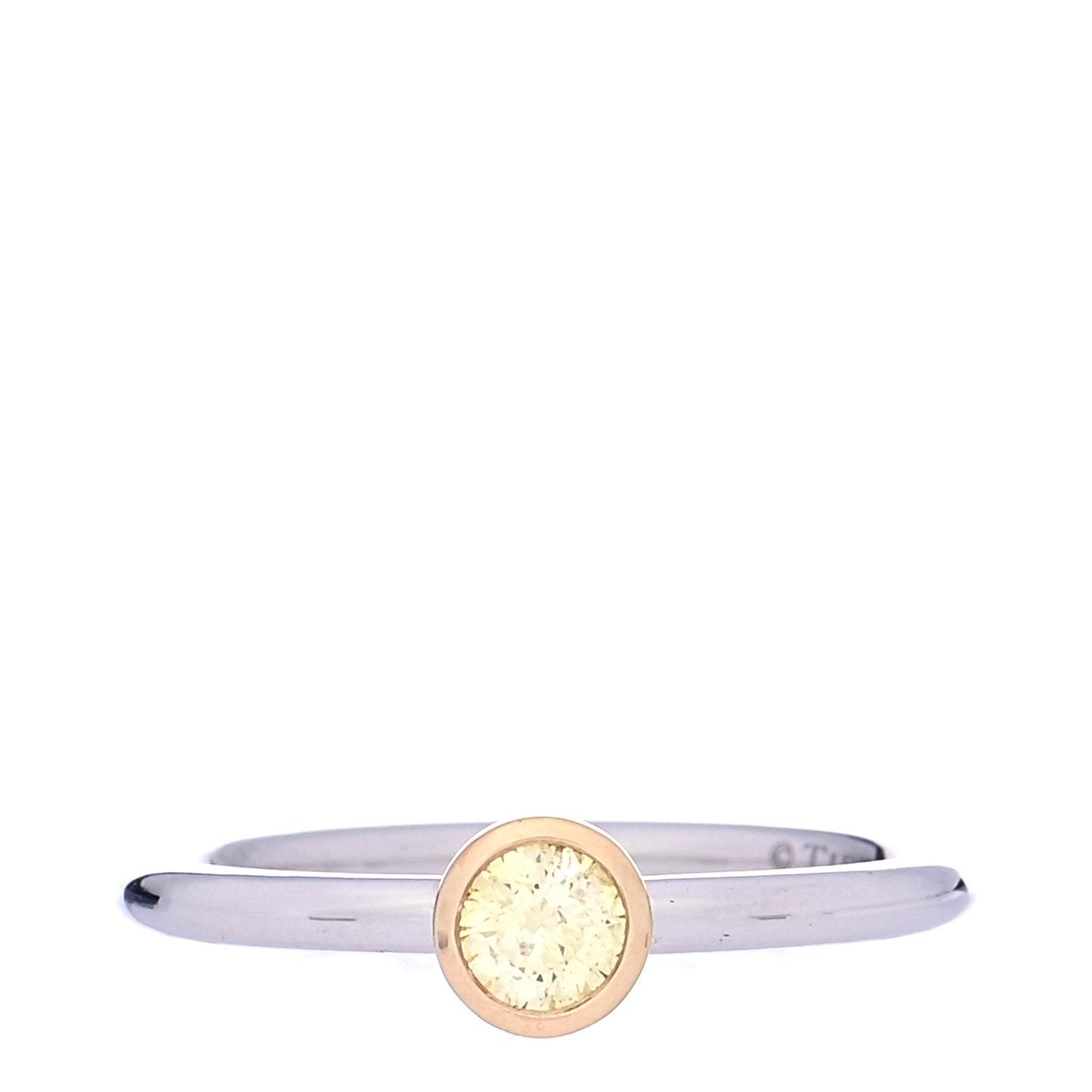 Platinum 18K Yellow Gold Fancy Yellow Diamond .31ct Bezet Ring 50 5.5