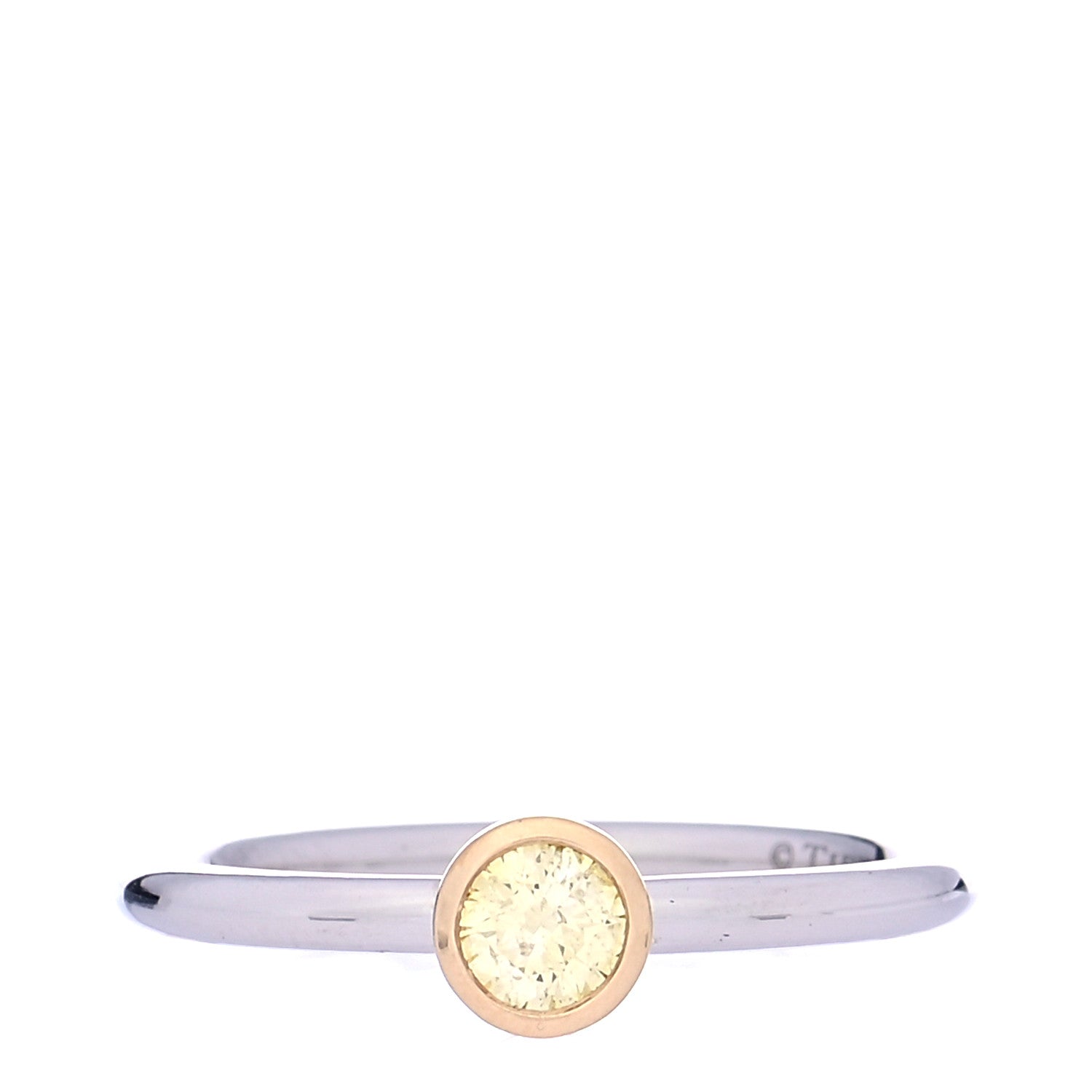 Tiffany Platinum 18K Yellow Gold Fancy Yellow Diamond .31ct Bezet Ring 50 5.5 1 of 7