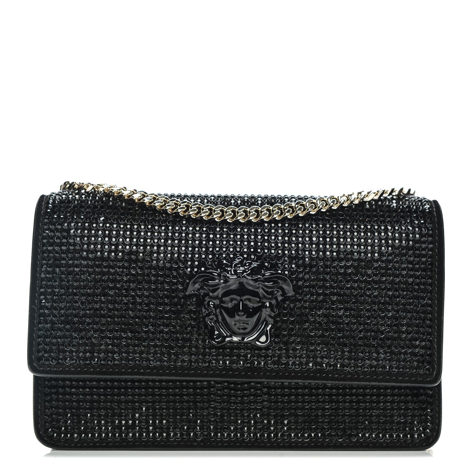 Versace Calfskin Palazzo Crystal Chain Evening Bag Black 1 of 7