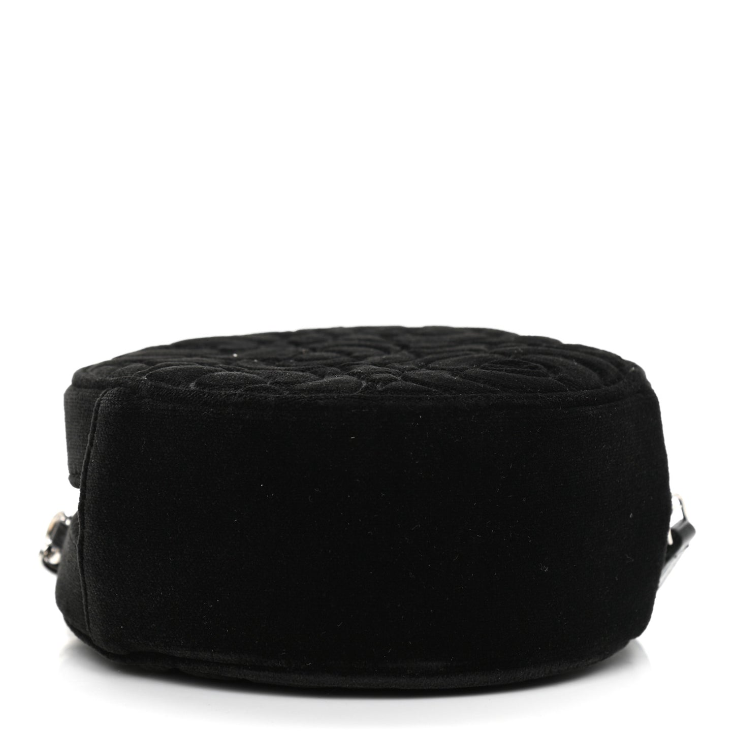 Velvet Camellia Round Clutch With Chain Black