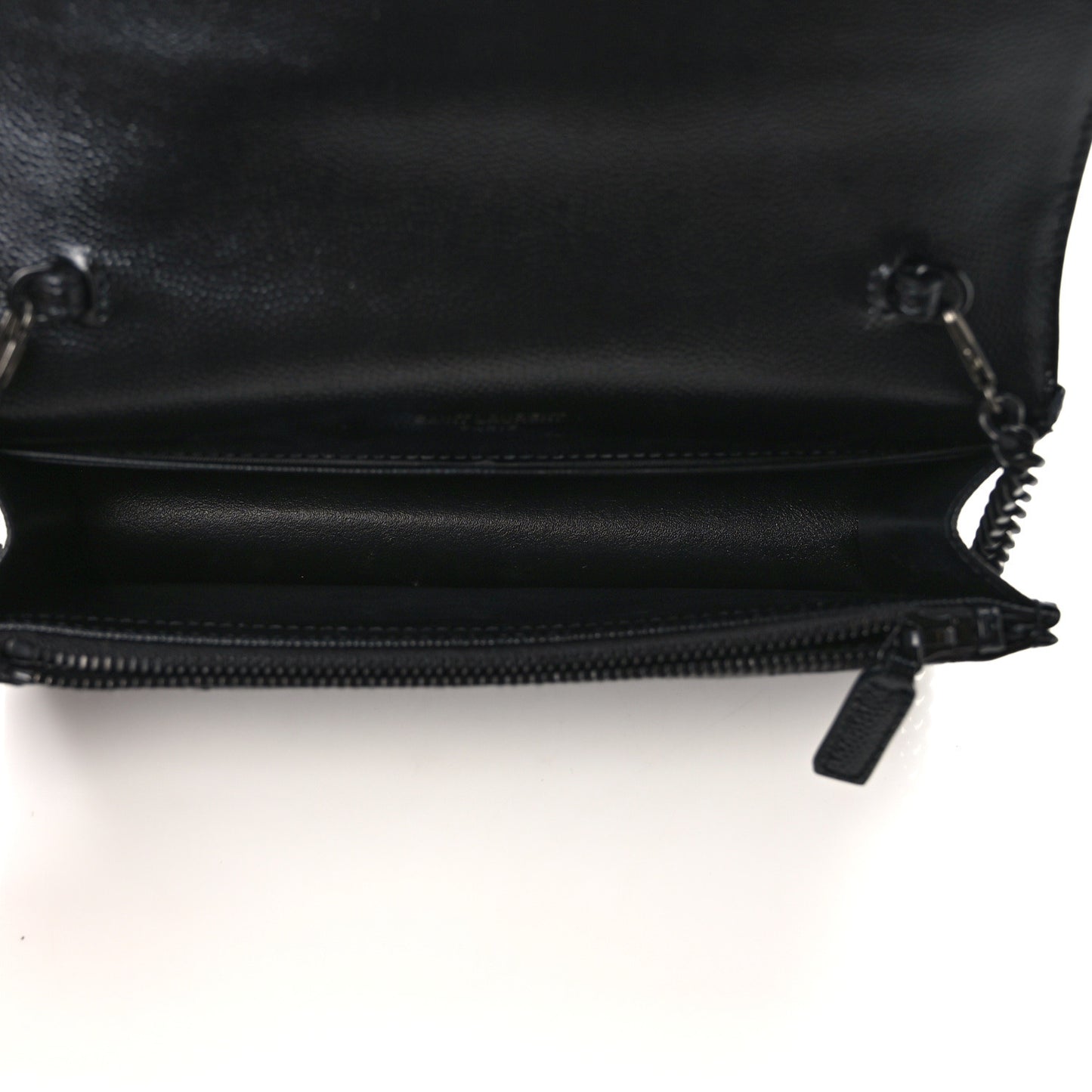 Grain De Poudre Matelasse Chevron Monogram Monochrome Envelope Chain Wallet Black