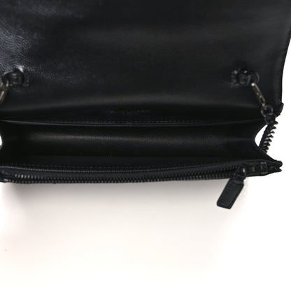 Saint Laurent Grain De Poudre Matelasse Chevron Monogram Monochrome Envelope Chain Wallet Black 5 of 9