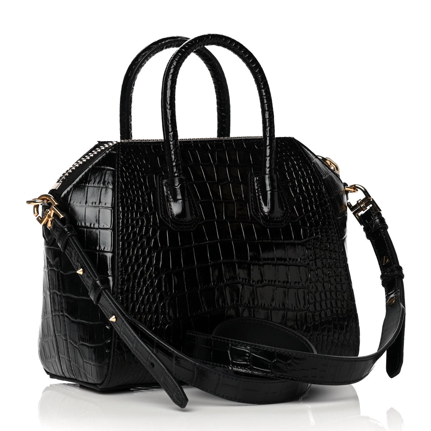 Calfskin Crocodile Embossed Mini Antigona Black