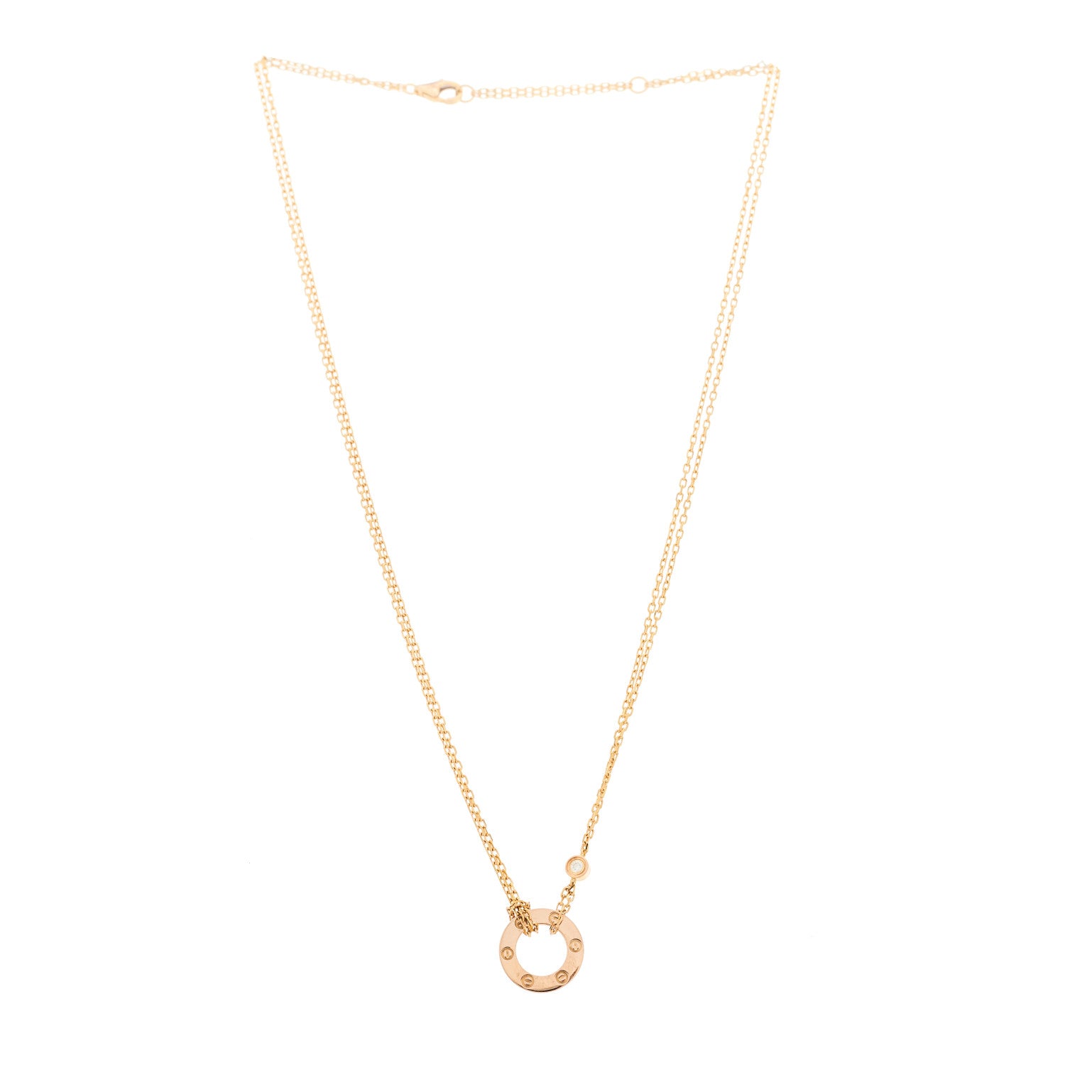 Cartier 18K Pink Gold 2 Diamond LOVE Necklace 3 of 5