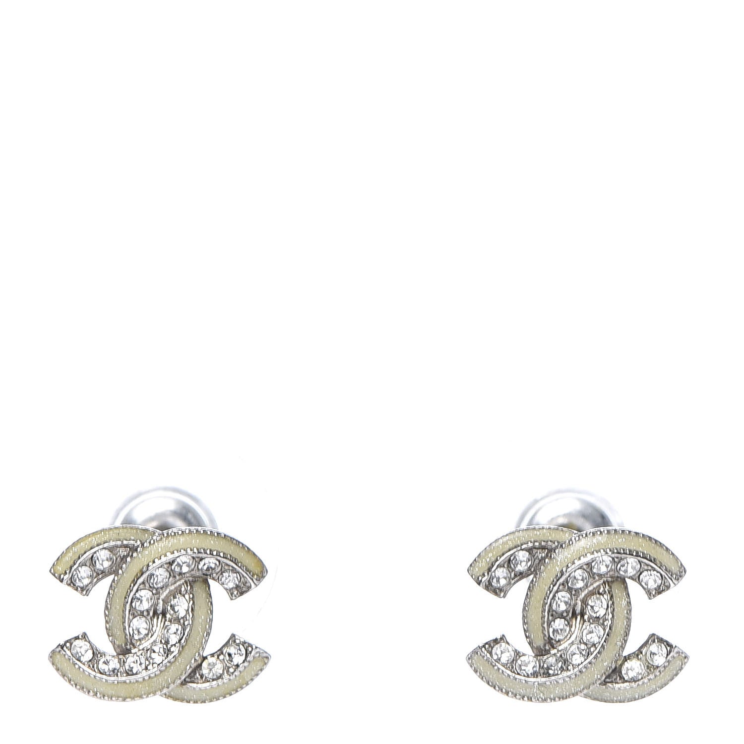 Chanel Enamel Crystal CC Earrings Silver 1 of 4