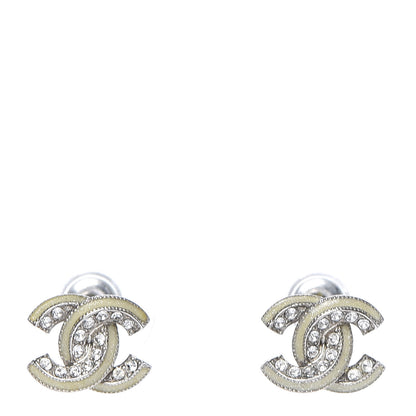 Chanel Enamel Crystal CC Earrings Silver 1 of 4