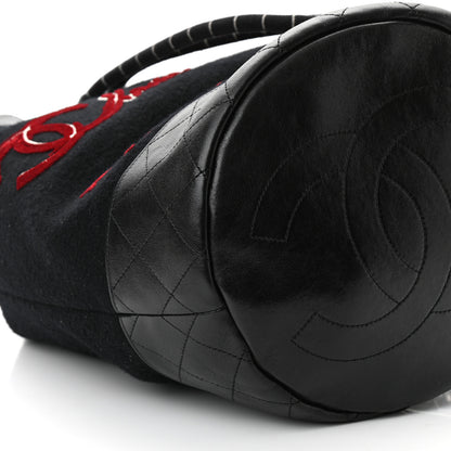 Chanel Wool Calfskin Embroidered Paris Hamburg Drawstring Backpack Black 9 of 10