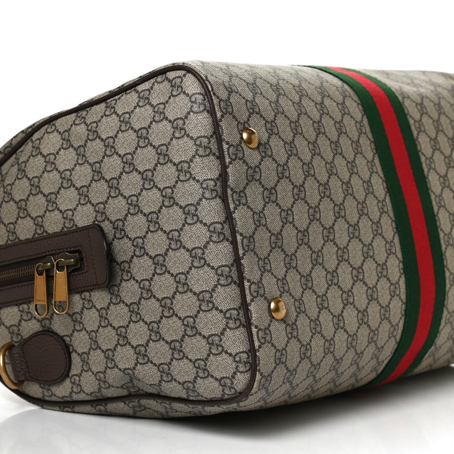 Gucci GG Supreme Monogram Textured Dollar Calfskin Web Medium Ophidia Carry-On Duffle Bag Beige Ebony New Acero 12 of 13