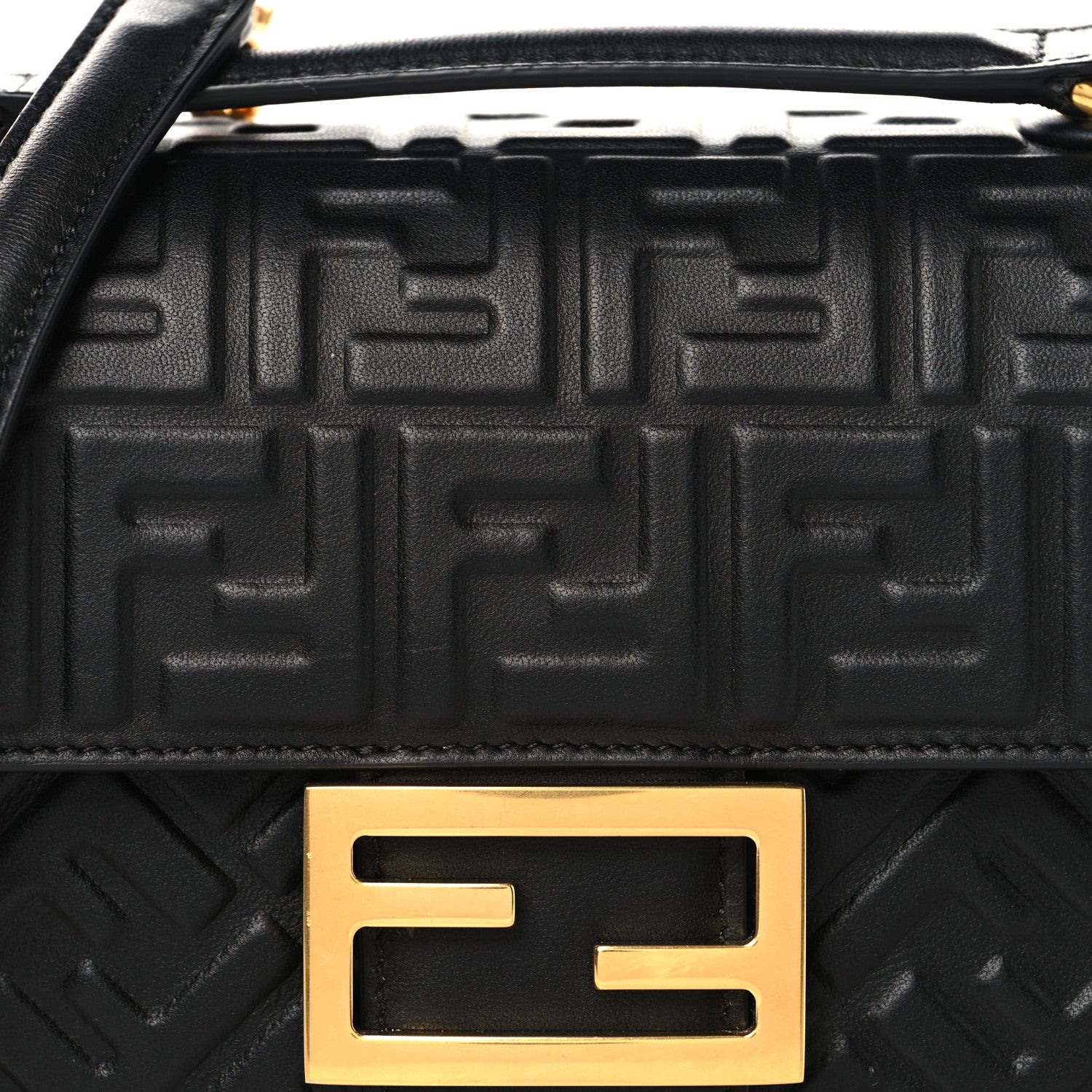 Fendi Nappa Small FF Embossed Midi Chain Baguette Black 7 of 9