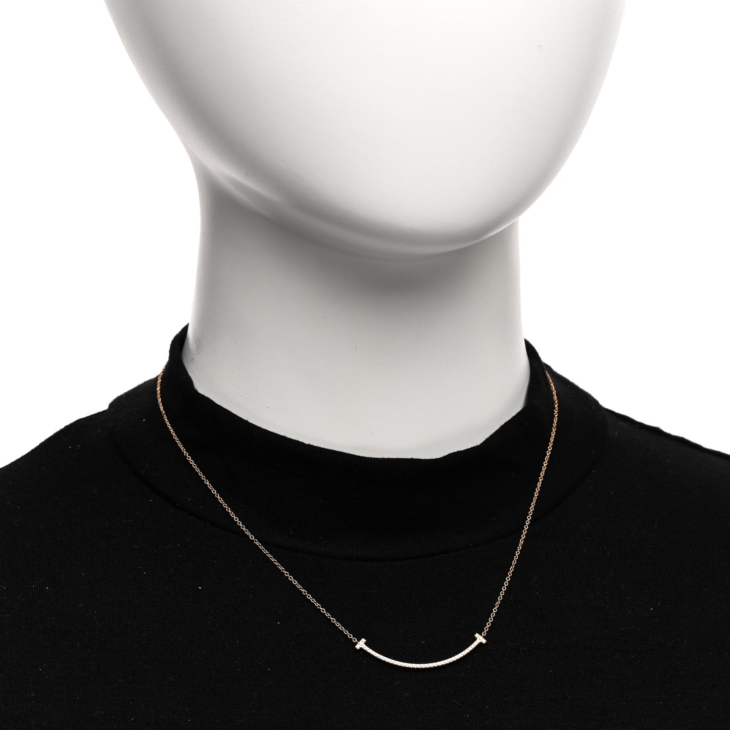 18K Rose Gold Diamond Small T Smile Pendant Necklace