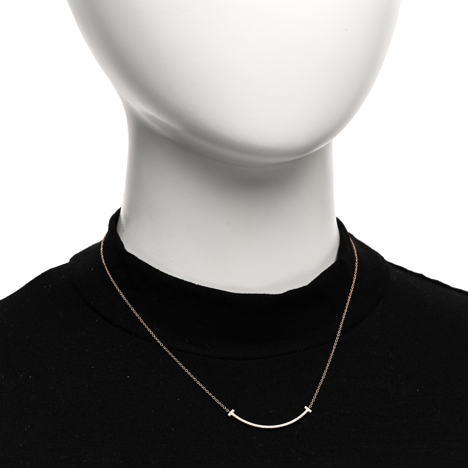 Tiffany 18K Rose Gold Diamond Small T Smile Pendant Necklace 2 of 4
