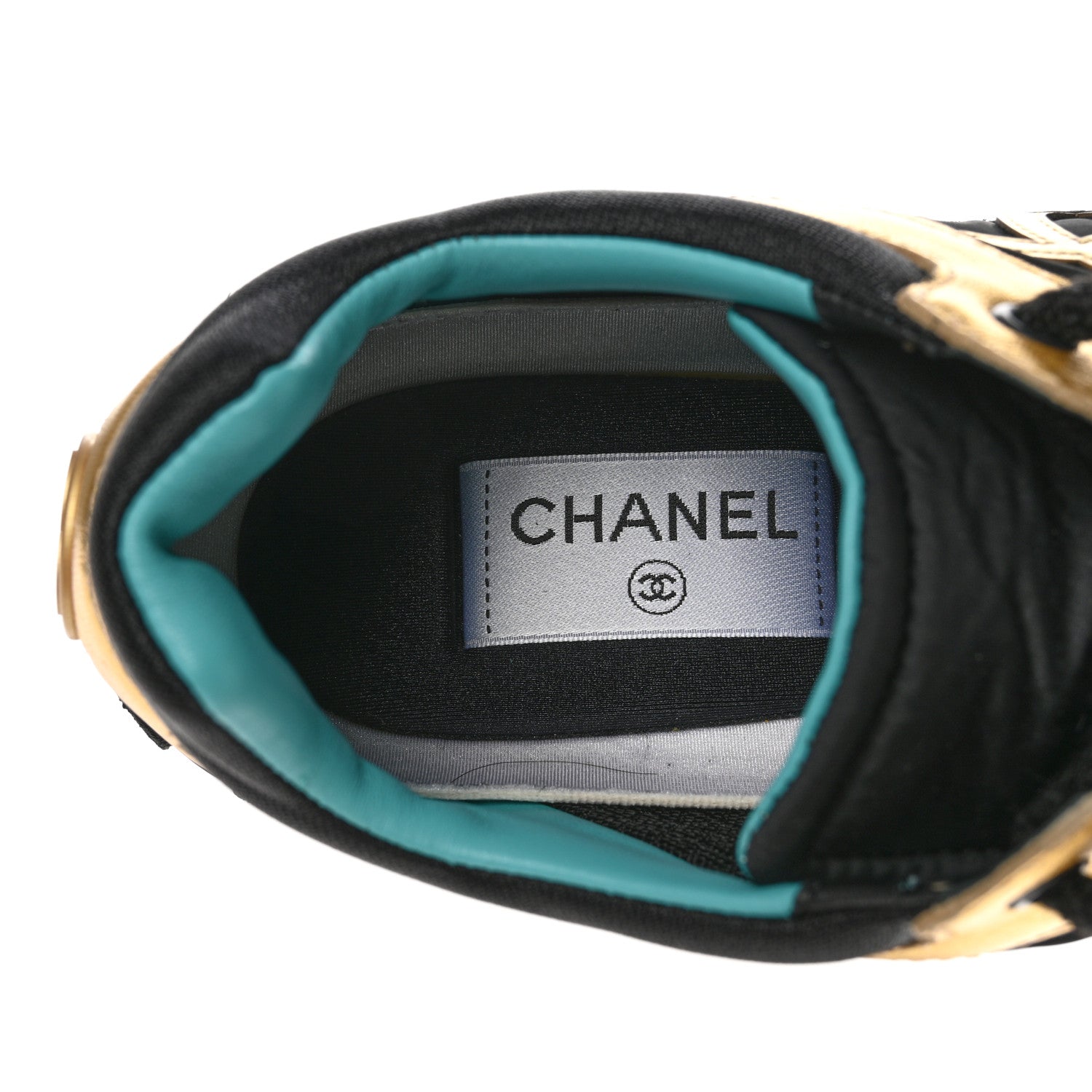 Chanel Metallic Lambskin Satin Finish Womens CC Sneakers 39.5 Black Gold 6 of 15