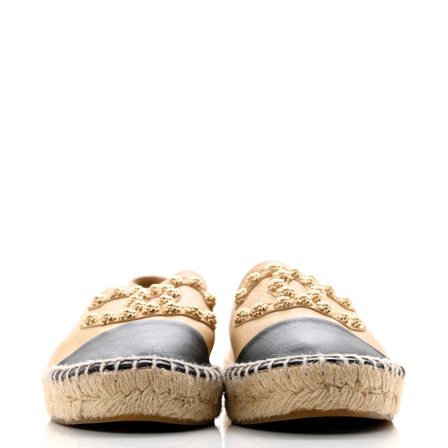 Chanel Lambskin CC Camellia Stud Espadrilles 40 Beige Black 2 of 11