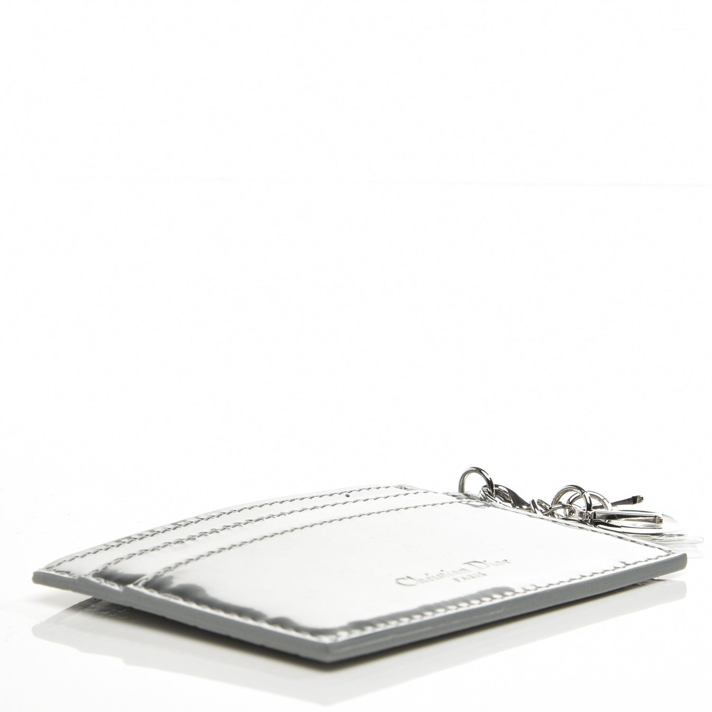 Metallic Patent Calfskin Lady Dior Card Holder Silver