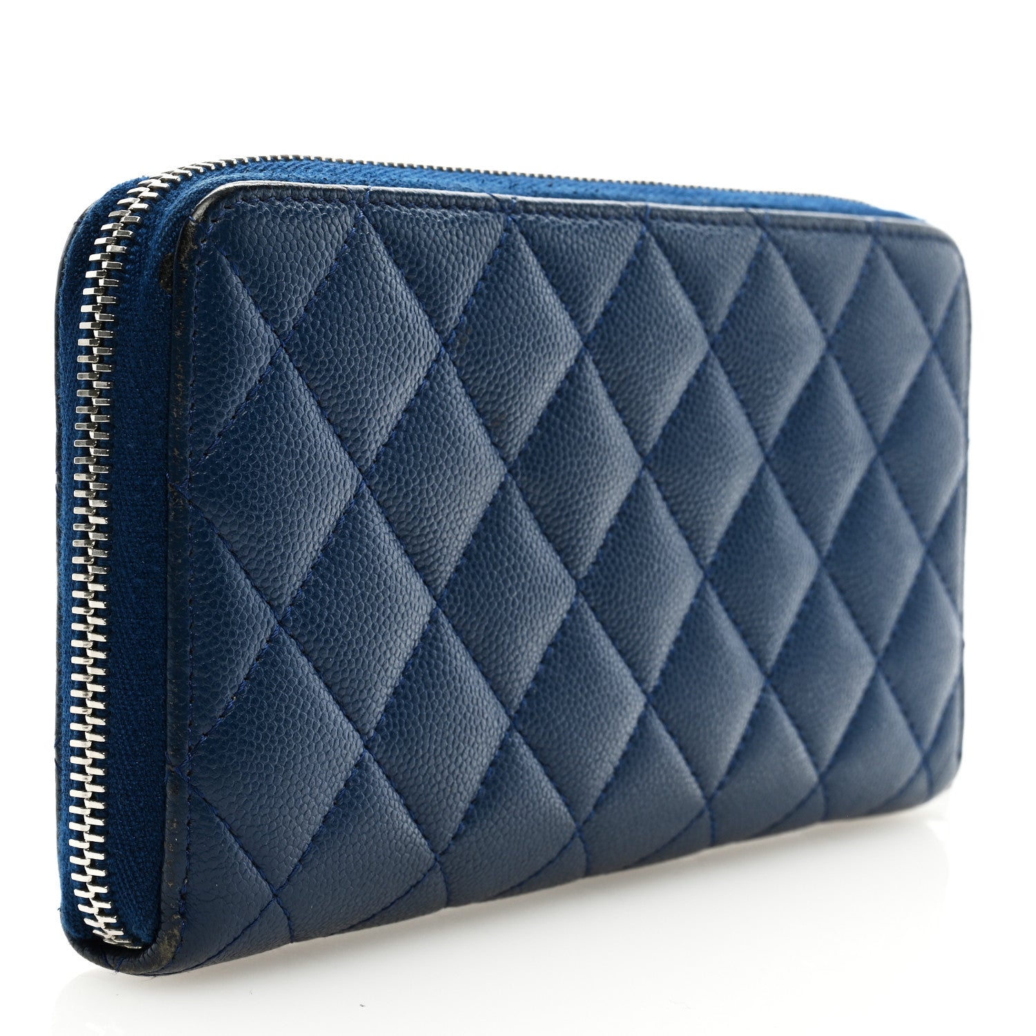 Chanel Caviar Quilted Large Gusset Zip Around Wallet Blue 3 of 7
