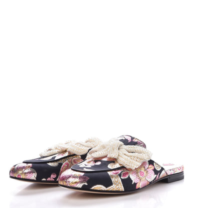 Gucci Iridescent Brocade Pearl Bow Womens Princetown Slippers 40.5 Black Pink 3 of 7