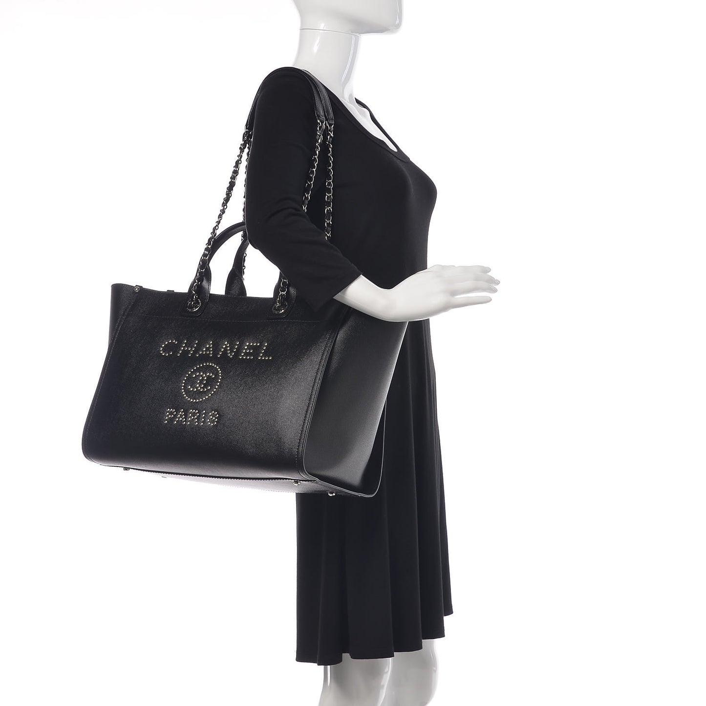 Caviar Medium Studded Deauville Tote Black
